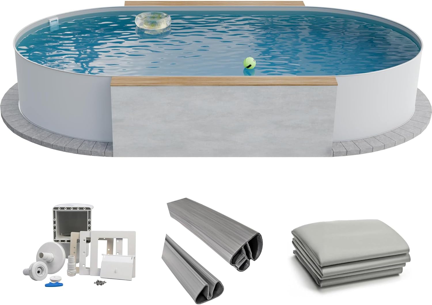 Fresh-Pool Profi Stahlwandpool Set oval, 120 cm, 0,6 mm, 0,8 mm, Kunststoff, Grau