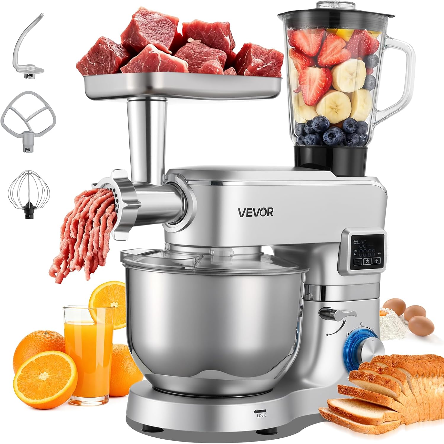 VEVOR multifunktionale Küchenmaschine, Küchenmixer, Automatisch, Edelstahl
