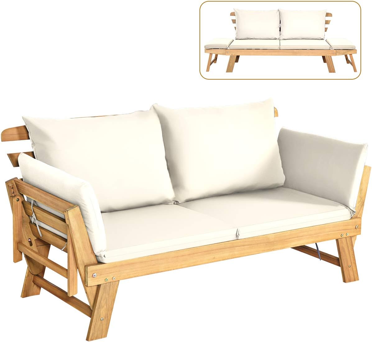 COSTWAY Gartenbank mit Liegefunktion, Gartensofa, Zweiersofa, Terrasse, 75 cm, 320 kg
