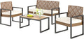 PHI VILLA Gartenmöbel Balkonmöbel Set mit 1 × 2-Sitzer Sofa, Sessel, Holztisch, Outdoor