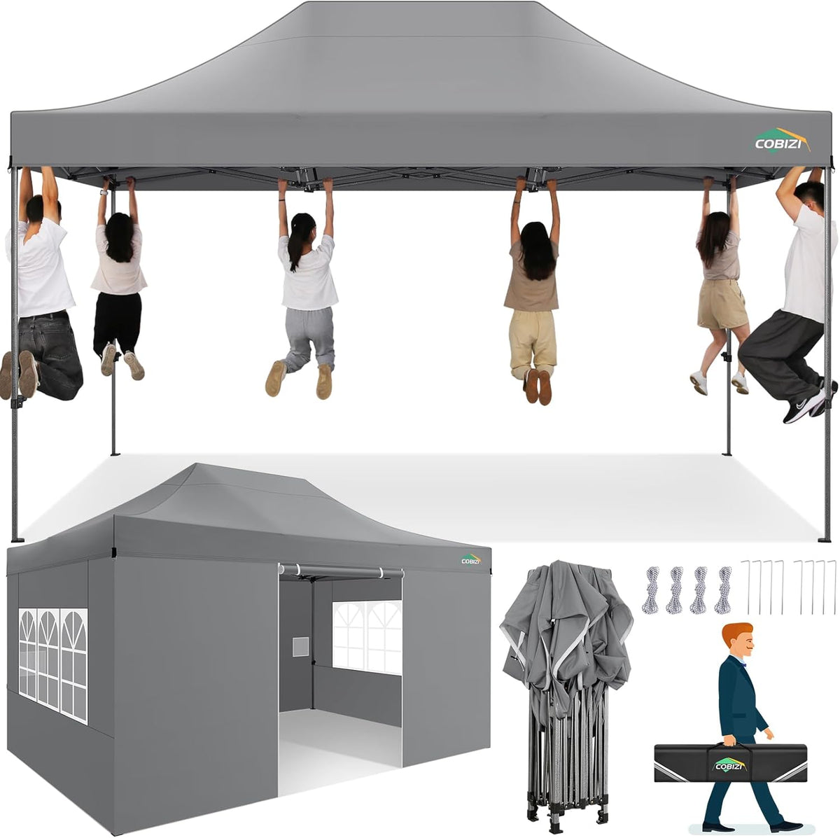 COBIZI Pavillon 3 × 4,5 wasserdicht stabil Winterfest 3.0, Faltpavillon, Gartenpavillon, Outdoor, 4,5 m, 300 cm, 310 cm, 320 cm