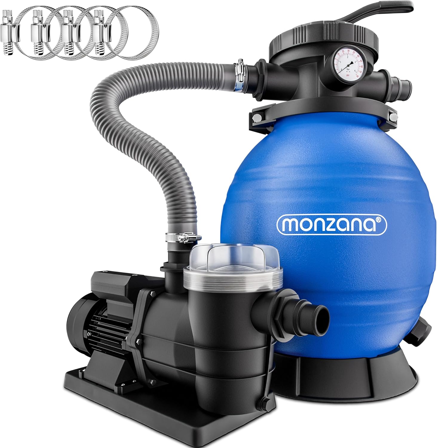 MONZANA Sandfilteranlage SF96K 9600 l/h bis 30.000 l Pool Selbstansaugend 400 Watt 2in1, 9.600 l, 1,9m, Kunststoff