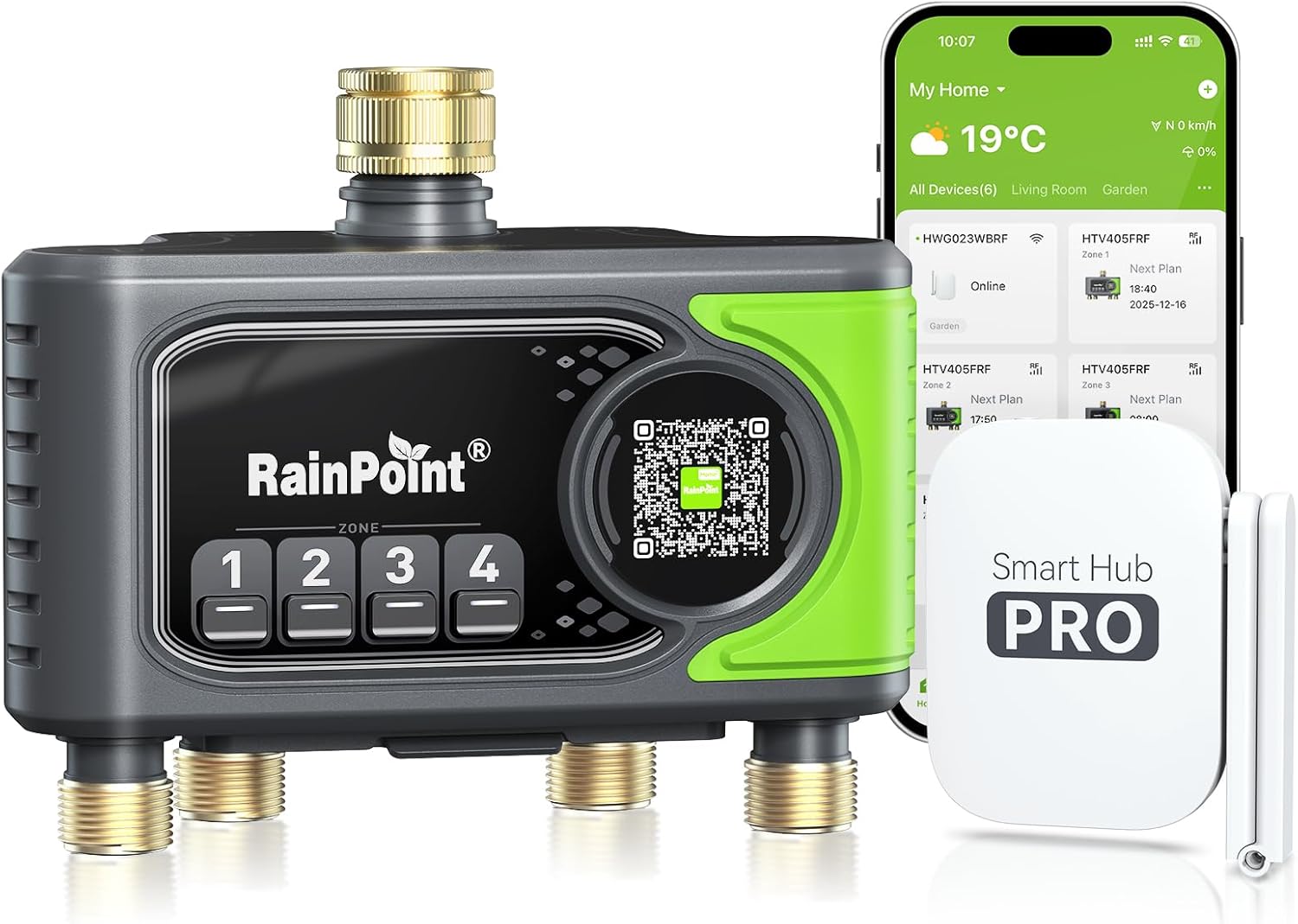 RAINPOINT Bewässerungscomputer WLAN mit 4 Ausgängen, Automatisch, 150 m, IP65, Kunststoff