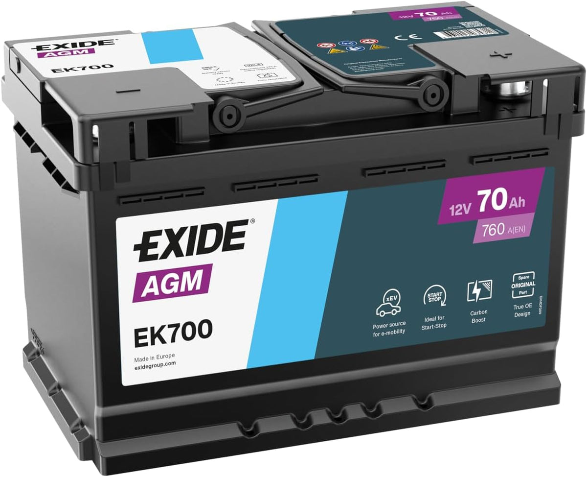 Exide EK700 AGM Starter-Batterie Start-Stop 12 V 70 Ah 760A, 278 mm, 175 mm, 190 mm