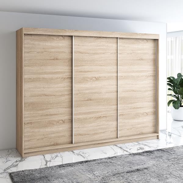 A&J MöbelLand Mero Schwebetürenschrank 200 cm, Kleiderschrank, Schlafzimmer, 16 mm, Schwarz
