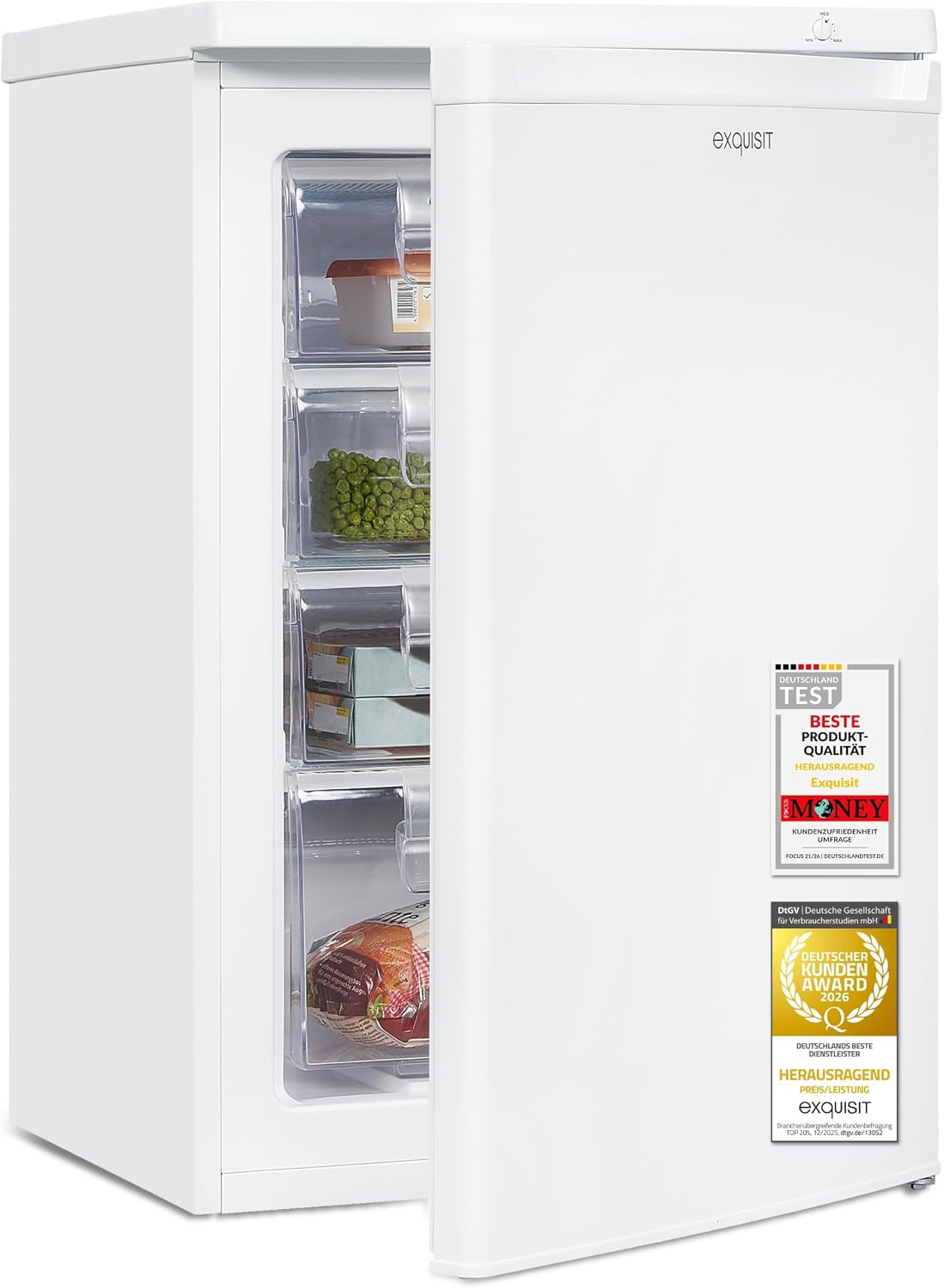 Exquisit GS512-040E Gefrierschrank - 91 l Tiefkühlschrank Klein in Weiß, Büro, 58,0 cm, 40 dB, 166 kWh